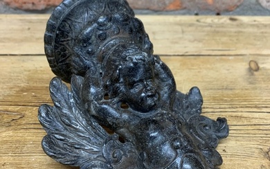 Early 18th century pewter cherub candlestick wall sconce, th...