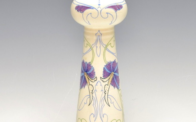 Earthenware vase with polychrome floral decoration, executed by Plateelbakkerij Huisenga...