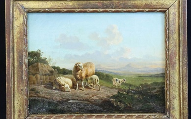 Ecole française du XIX° siècle "Paysage aux moutons" Huile sur toile signée CARTIER au centre...