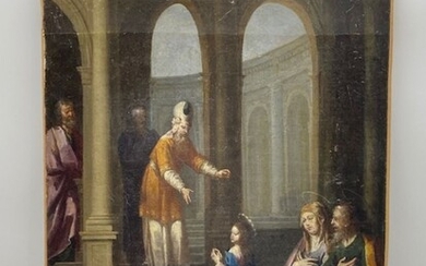 Ecole italienne (?), XVIIe siècle : La présentation de la Vierge au temple Huile sur...