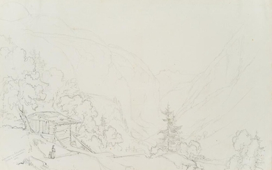 Edmond de Bretenières (1804-1882), View over the Schmadribach in the Lauterbrunnen valley, Journey to Switzerland, sketchbook, 1835, Pencil drawing