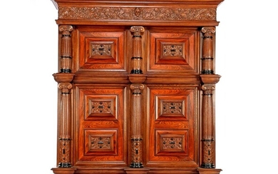 (-), Oak richly decorated Renaissance style cabinet with...