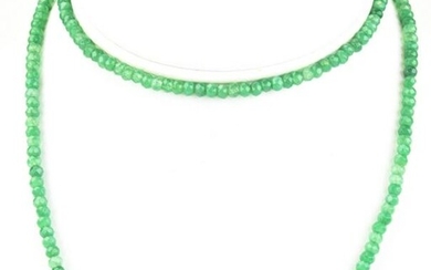 Emerald Bead Necklace w 80 Carats & Sterling Clasp