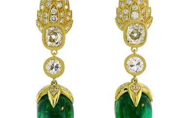 Emerald Diamond Gold Dangle Drop Earrings