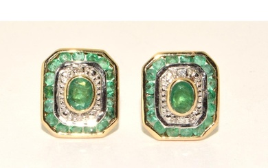 Emerald and Diamond 2.2g 9ct yellow gold earrings