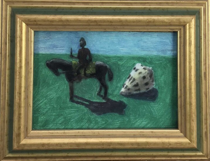 English School, Late 20th century, oil on board - Figure and shell, unsigned, 10 x 15cm, glazed frame Provenance: The Jenny Simpson Collection.