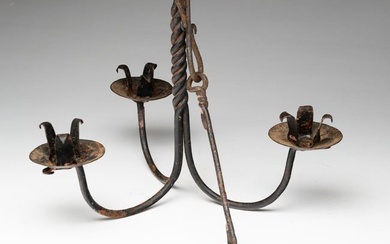 FORGED IRON HANGING CHANDELIER.
