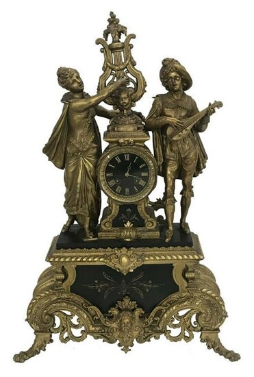 FRENCH FIGURAL CLOCK, MISSING FOOT, AS IS 26 1/2" TALL