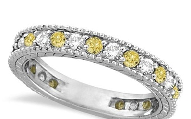 Fancy Yellow Canary and White Diamond Eternity Ring 14k Gold 1.00ctw