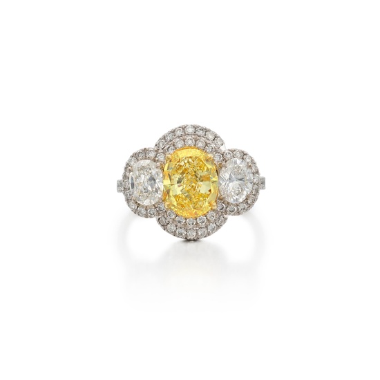 Fancy Yellow Diamond and Diamond Ring