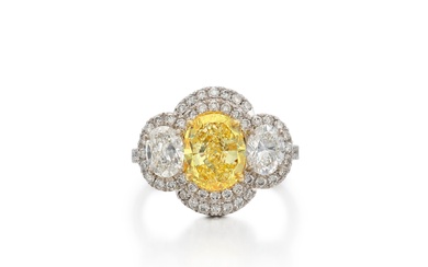Fancy Yellow Diamond and Diamond Ring