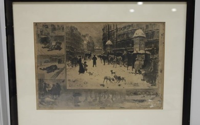 Felix Hilaire Buhot L"hiver de 1879 Paris Etching