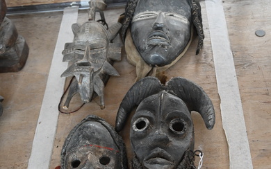 Four African Carved Wood Masks.
