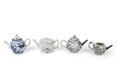 Four Chinese porcelain teapots Qianlong period Three enamelled in famille rose: two...