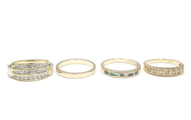 Four Gold, Diamond and Emerald Band Rings