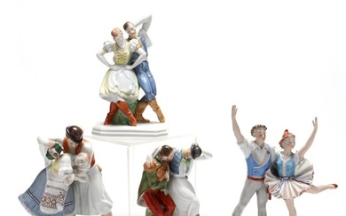 Four Herend Natural Figurines of Dancing Couples