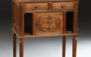 French Carved Walnut Louis XVI Style Marble Top