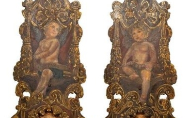 French Carved and Polychromed Sconces