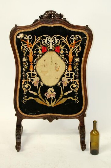 French Louis XV embroidered fire screen