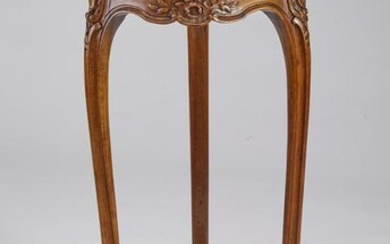 French Louis XV style marble top walnut side table
