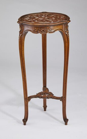 French Louis XV style marble top walnut side table