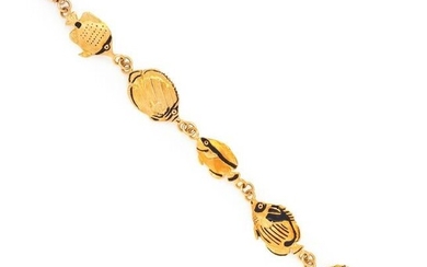 GAYLE BRIGHT, YELLOW GOLD AND ENAMEL FISH BRACELET