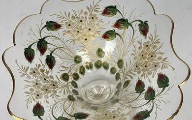 GILT AND ENAMELED MOSER FOOTED DISH