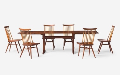 George Nakashima (1905-1990), Trestle Extension Dining Table and Six New Chairs, New Hope, PA, 1966