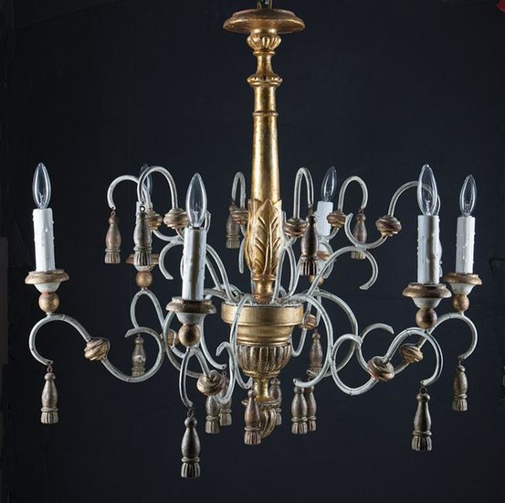 Giltwood and Painted Metal Chandelier