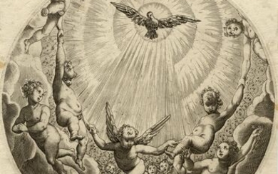 Giorgio Ghisi (Mantova,, 1520 - 1582), La gara musicale tra Apollo e Pan alla presenza delle Muse. Da Francesco primaticcio. 1570 ca. Tiratura del XVIII secolo.