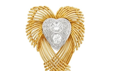 Gold, Platinum and Diamond Heart Pendant-Brooch
