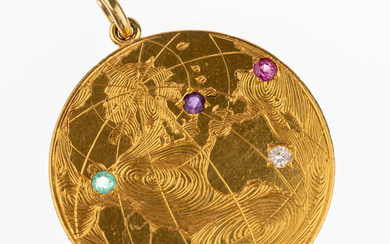 Gold coloured stone-pendant , YG 900/000, 100 kroner Gold coin,...