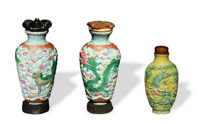 Group of 3 Chinese Famille Rose Snuff Bottles, 19th C.