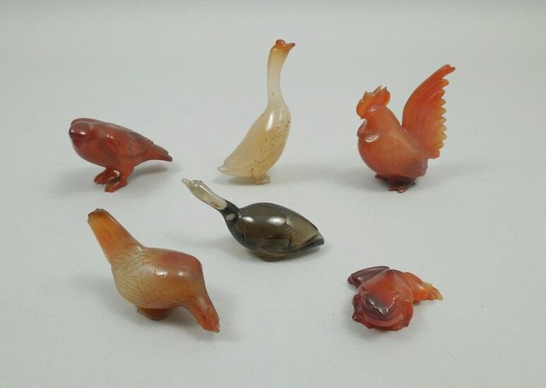 Group of (6) Carved Glass & Hard Stone Figures.