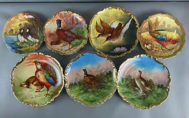 Group of 7 Limoges France Hand-Painted Bird Porcelain Plates