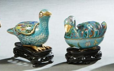 Group of Six Chinese Cloisonne on Bronze Bird Censers