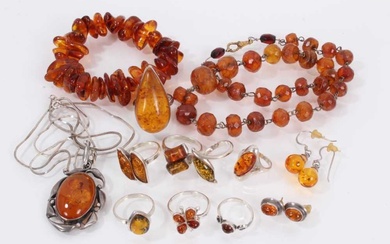 Group of silver mounted amber jewellery