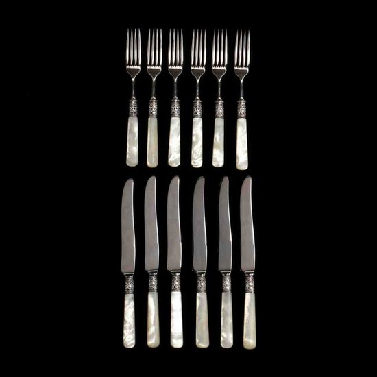 Grouping of Mother-of-Pearl Handled Flatware