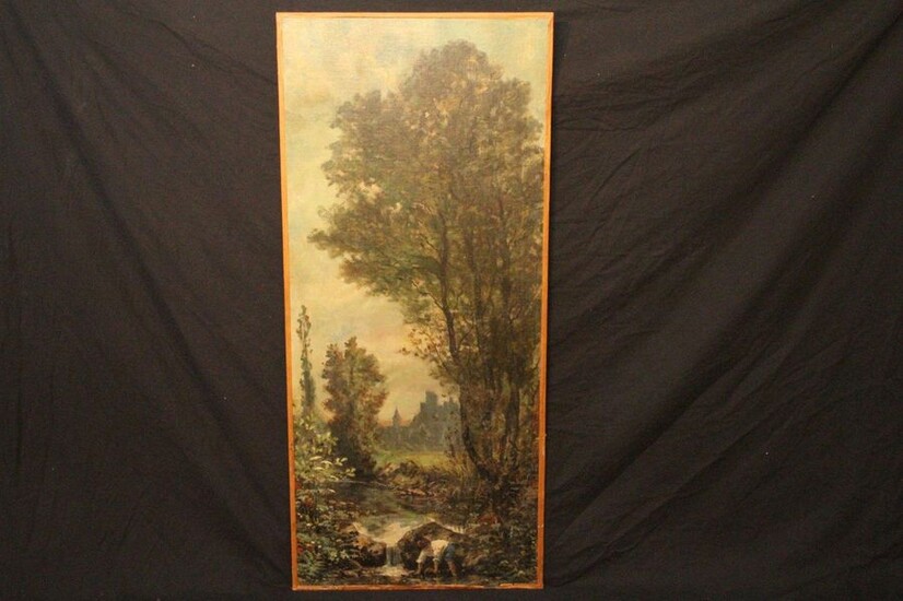 HST MOUFLED ON PANEL WITH LANDSCAPE DECORATION AND...