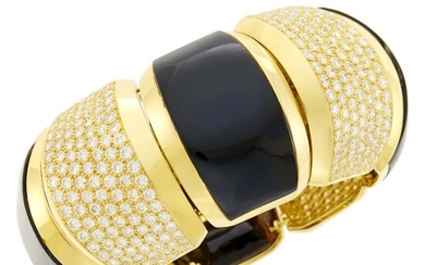 Hammerman Brothers Gold, Black Agate and Diamond Cuff Bracelet