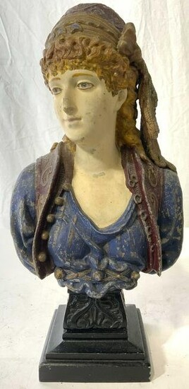 Hand Painted Vintage Metal Female Bust Figure