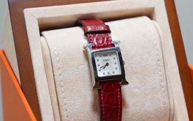 Hermes, A Heure H Watch With Diamond, Red Strap