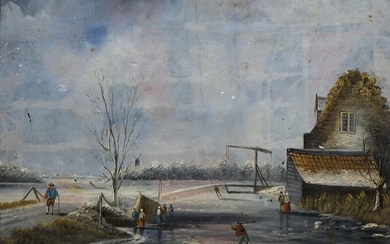 (-), Hollandse School (19e eeuw), Hollands ijsgezicht, olieverf...