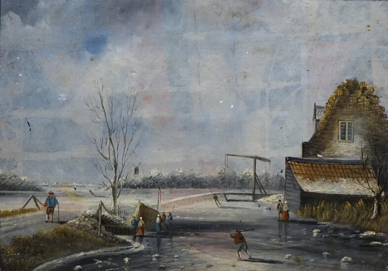 (-), Hollandse School (19e eeuw), Hollands ijsgezicht, olieverf...