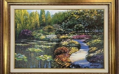 Howard Behrens Monet's Garden Signed Framed Painting with Certs
