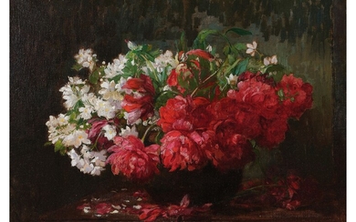 Hugo Charlemont Jemnice 1850 - 1939 Vienne "Nature morte aux fleurs" Huile sur toile 56...