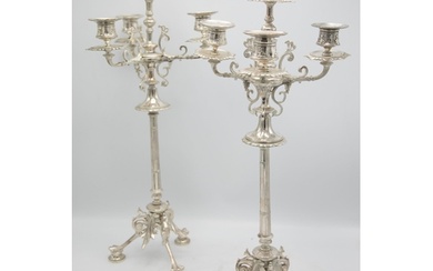 Impressive pair Aesthetic Period cast silver plated three br...