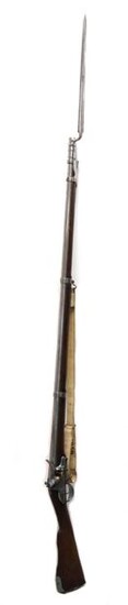Infantry flintlock rifle model 1777 Imperial Manufacture of Mutzig, marked on the lock and dated on the thunder 1809. Length of the barrel 113,2, length ed the weapon 152 cm. Trigger guard and ramrod with bluish patina, restored stock. Functional...