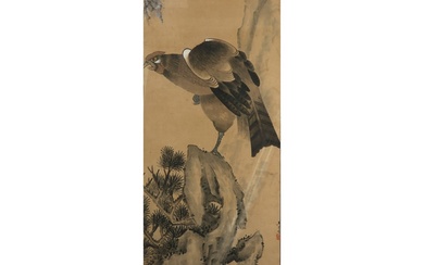 Ingekaderde Chinese schildering : "Landschap met adelaar" - 100 x 47 ||...