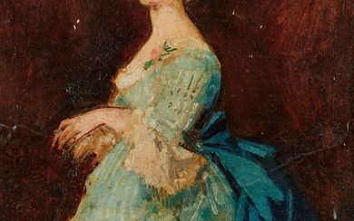 Jean Baptiste CARPEAUX (1827-1875) (attribué à) Portrait de femme à la robe bleue Huile sur...